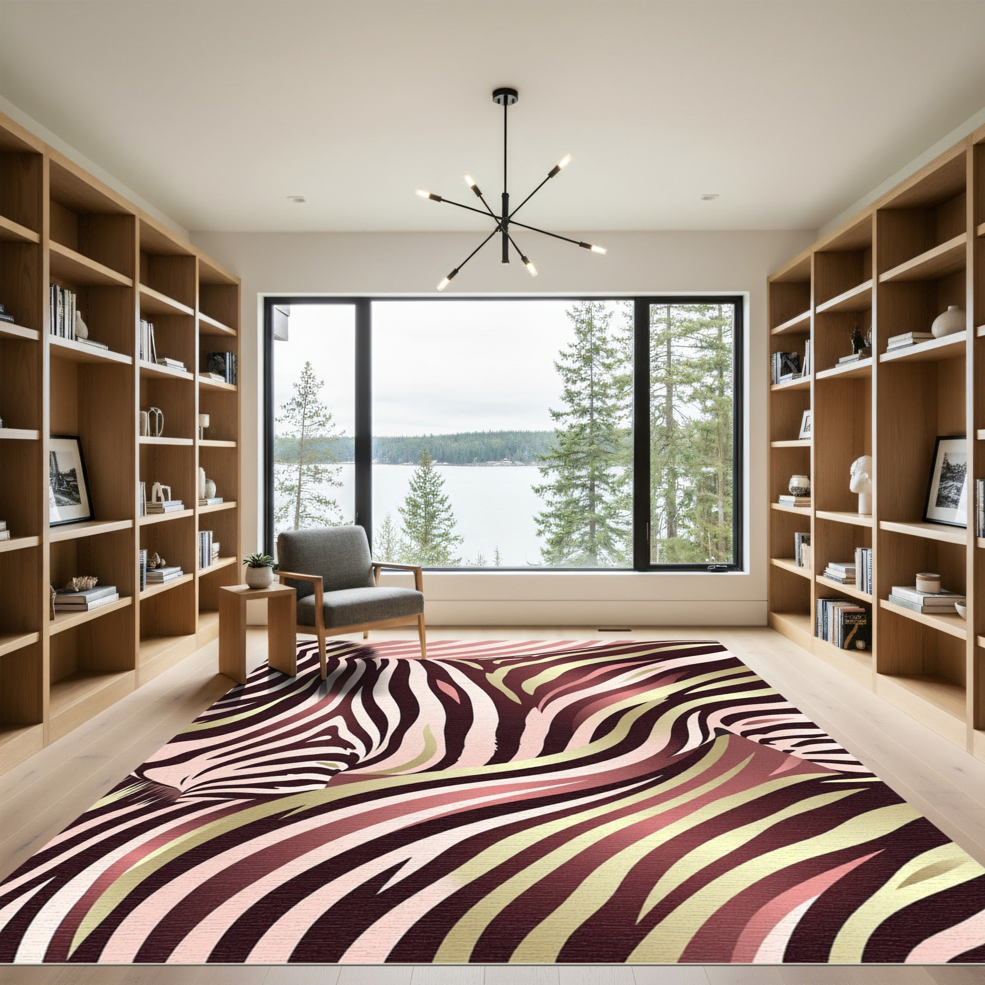 Pink Gold Zebra Stripe Accent Rug