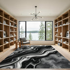 Luxurious Black White Marble Swirl Rug