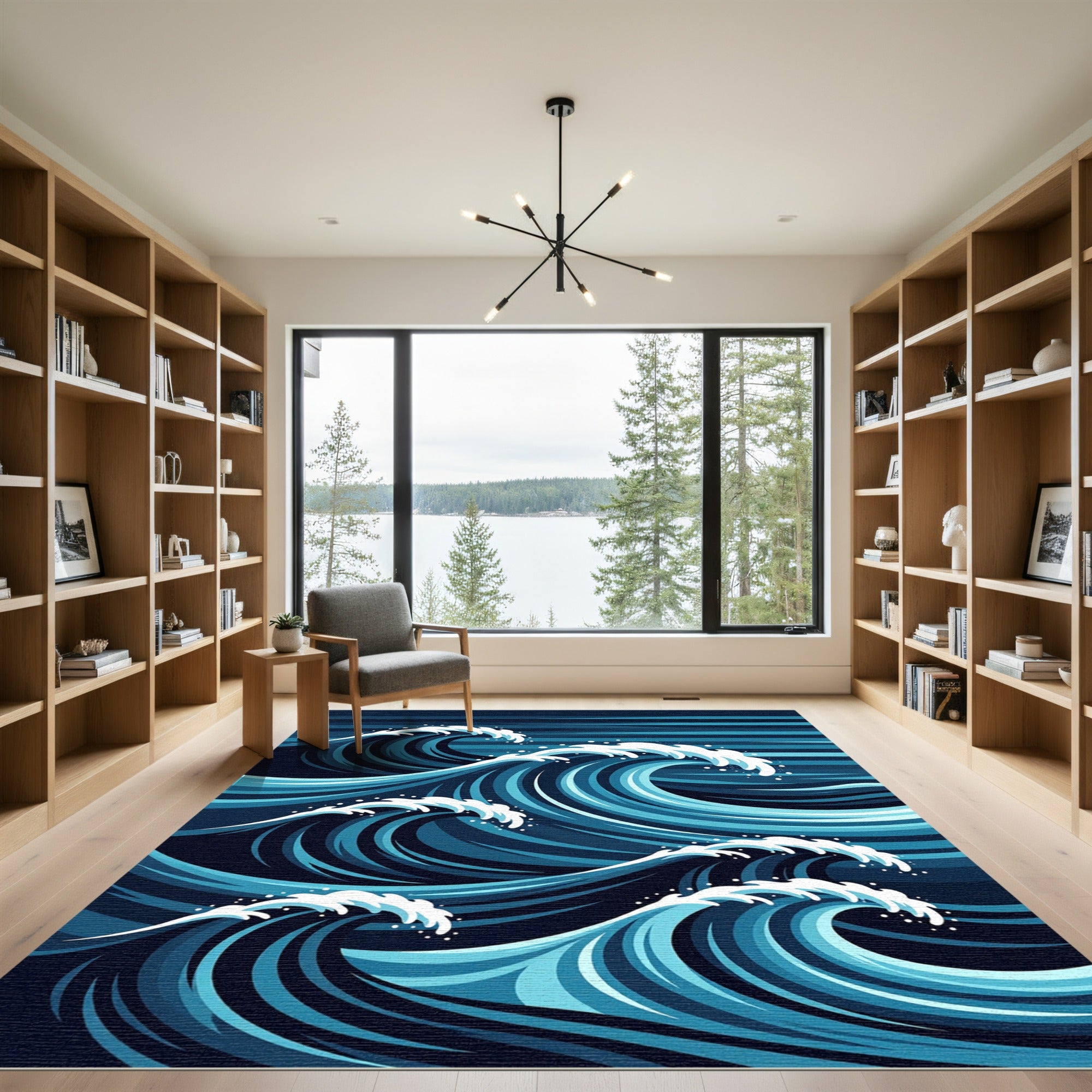 Azure Ocean Ripple Waves Art Rug