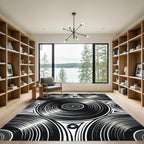Monochrome Vinyl Record Geometric Art Rug