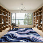 Abstract Indigo Swirl Watercolor Wave Rug