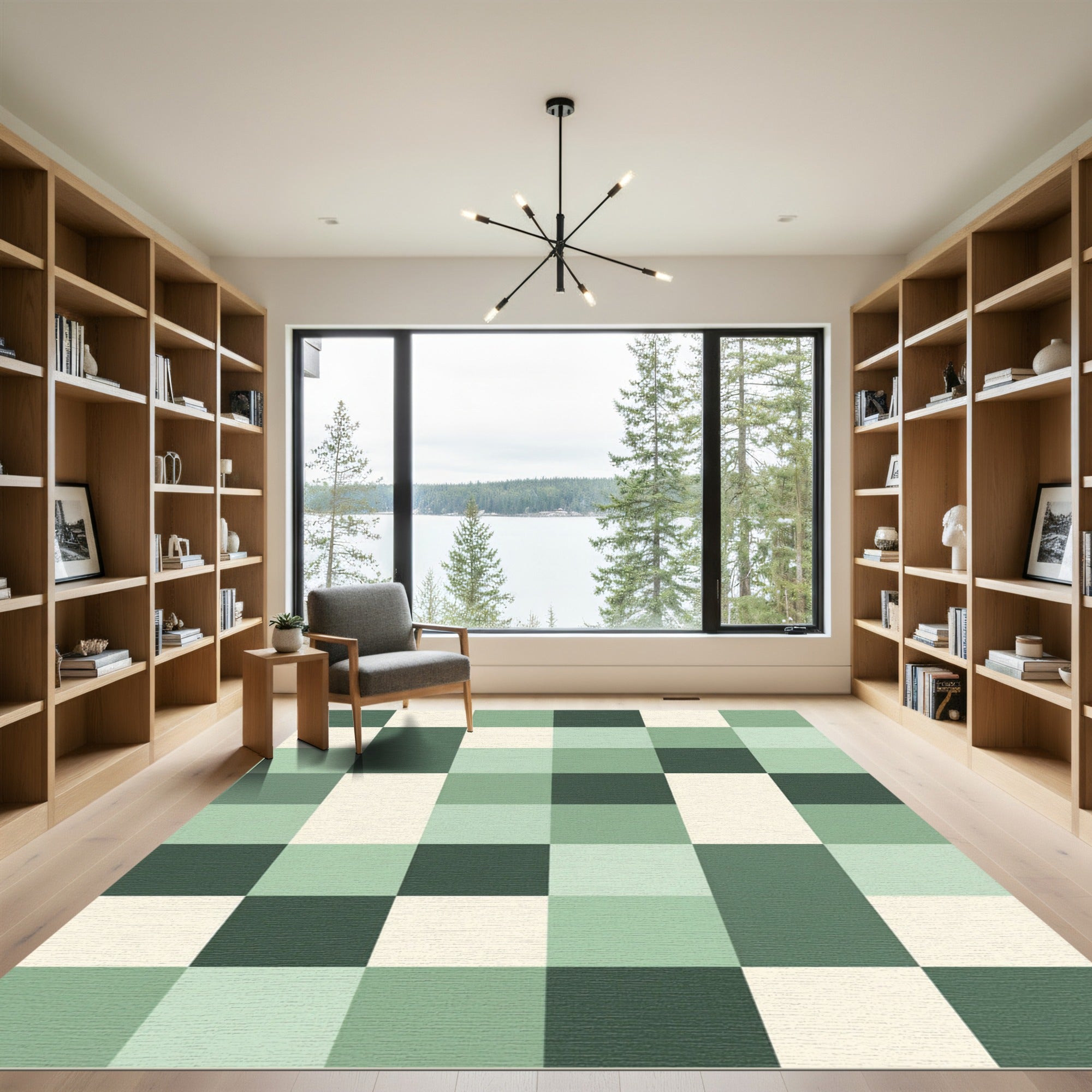 Sage and Cream Woven Geometric Block Rug