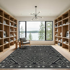 Monochrome Geometric Tribal Diamond Charcoal Rug