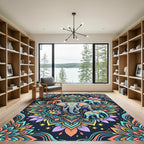 Vibrant Colorful Elephant Floral Mandala Rug