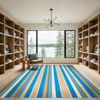 Vibrant Blue and Tan Pinstriped Accent Rug