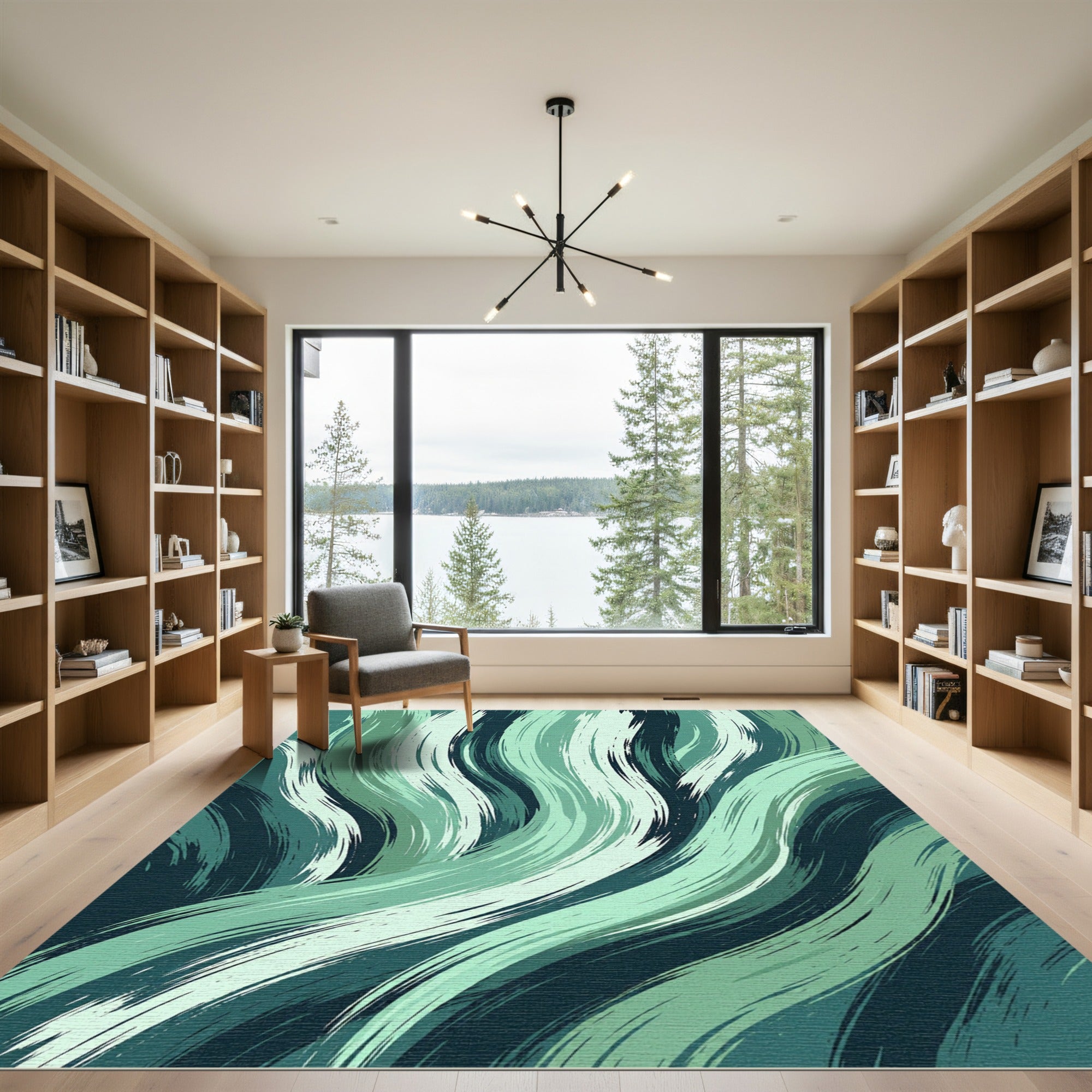 Abstract Teal Brushstroke Flow Rug