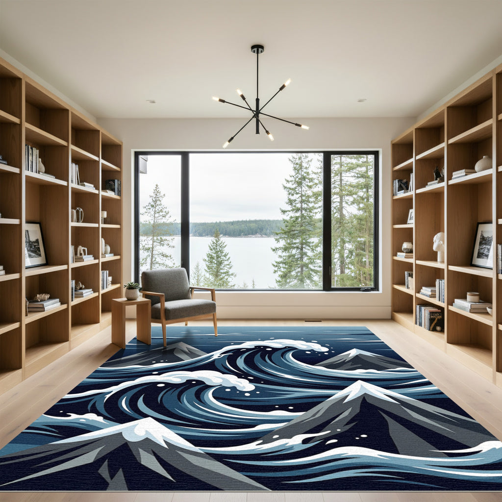 Artistic Blue Mountain Wave Rug