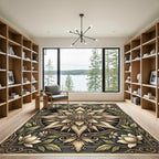 Golden Floral Medallion Leaf Frame Rug