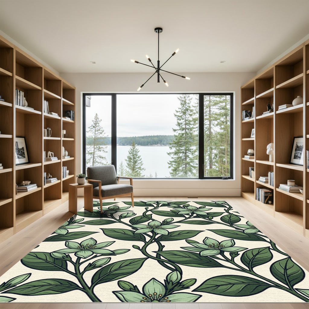 Mint Green Floral Vine Repeat Rug