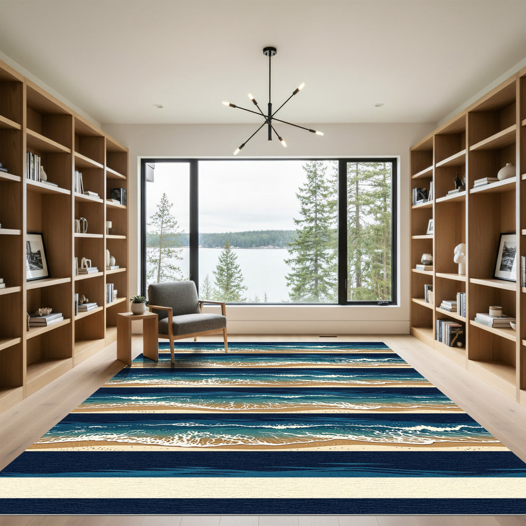 Abstract Ocean Wave Coastal Serenity Rug