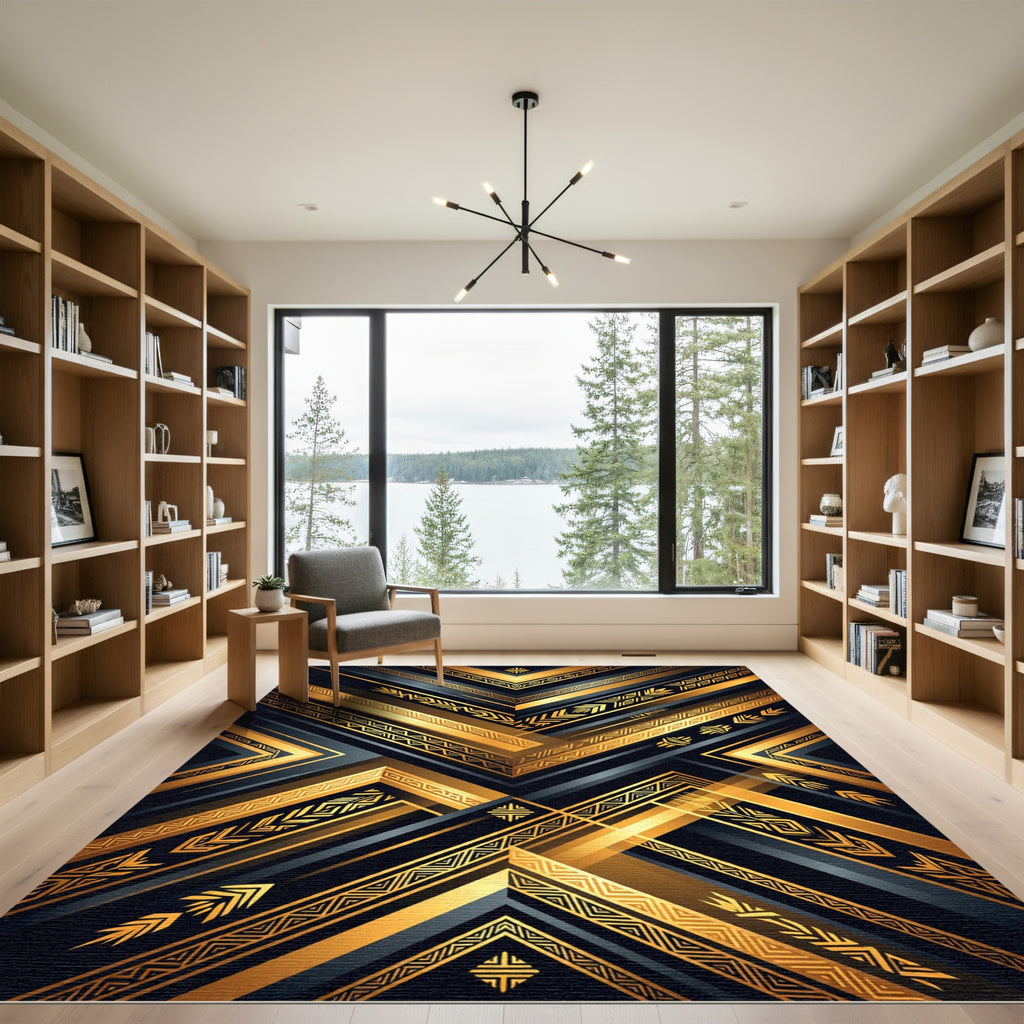 Bold Gold Geometric Tribal Stripes Rug