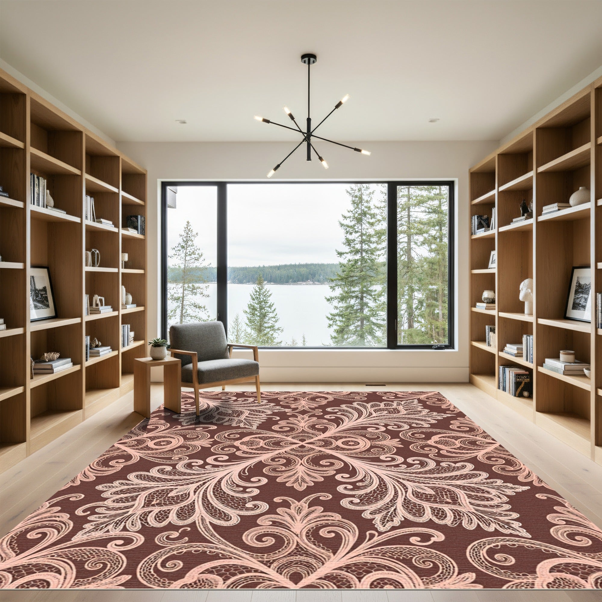 Rose Lace Damask Swirl Rug