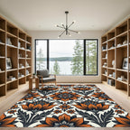 Mid-Century Burnt Orange Floral Damask Rug