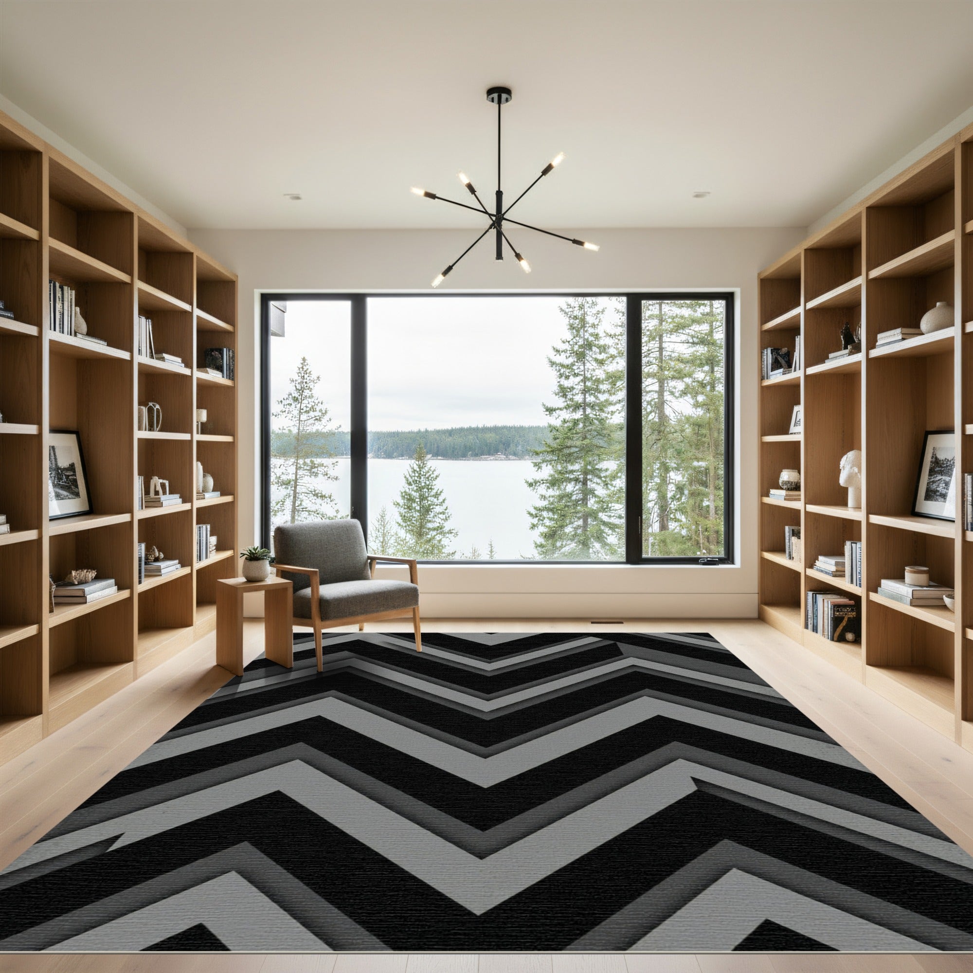 Sharp Monochrome Gray Chevron Geometric Rug
