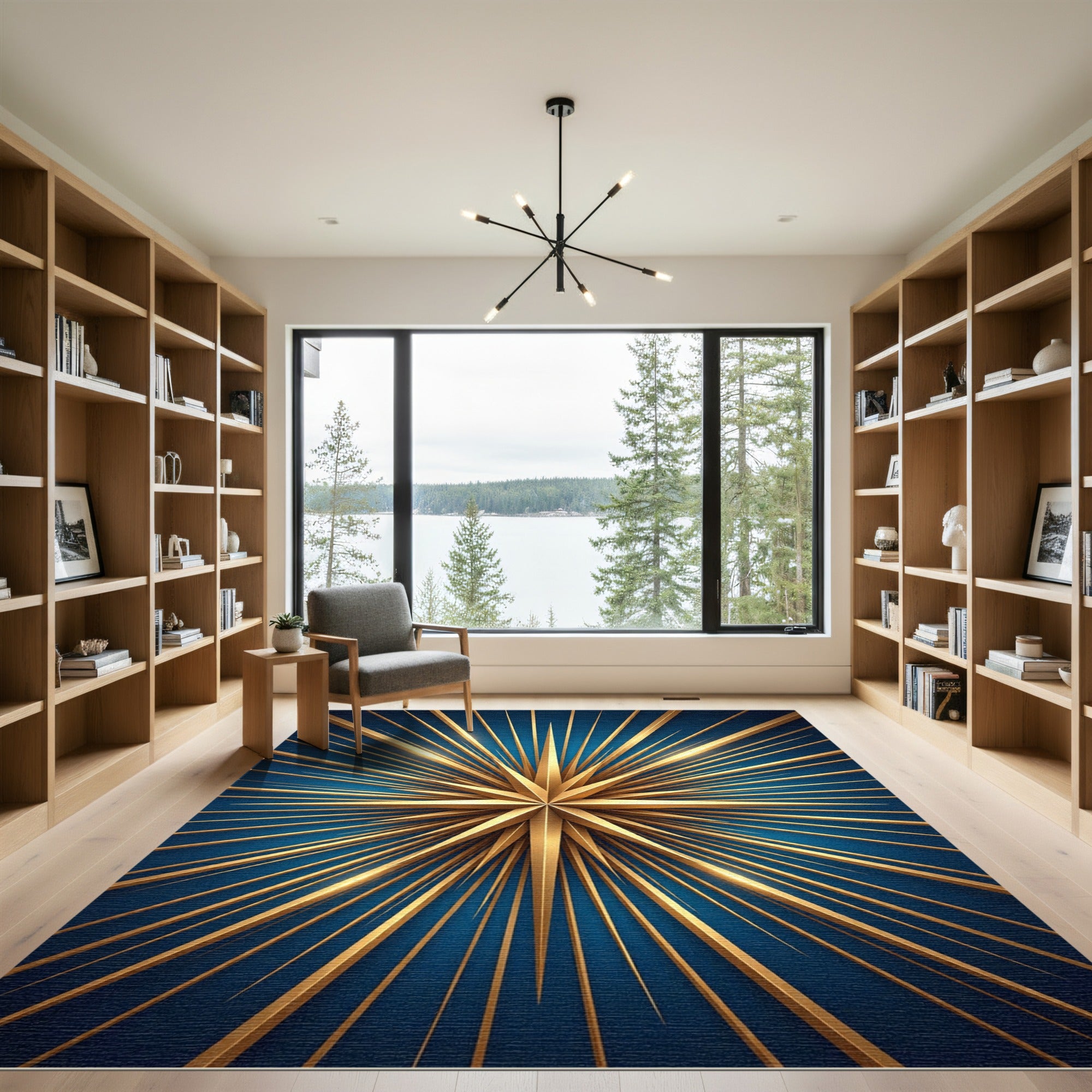 Radiant Golden Starburst Navy Rug