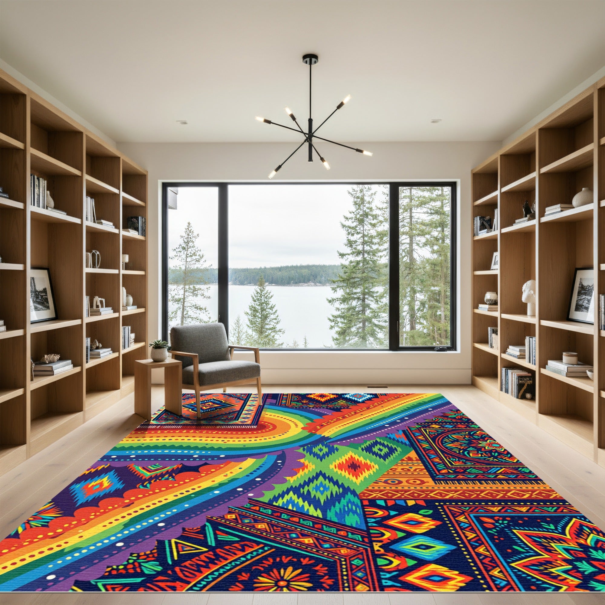 Vibrant Rainbow Saffron Medallion Collage Rug