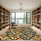 Earthy Geometric Diamond Grid Tile Rug