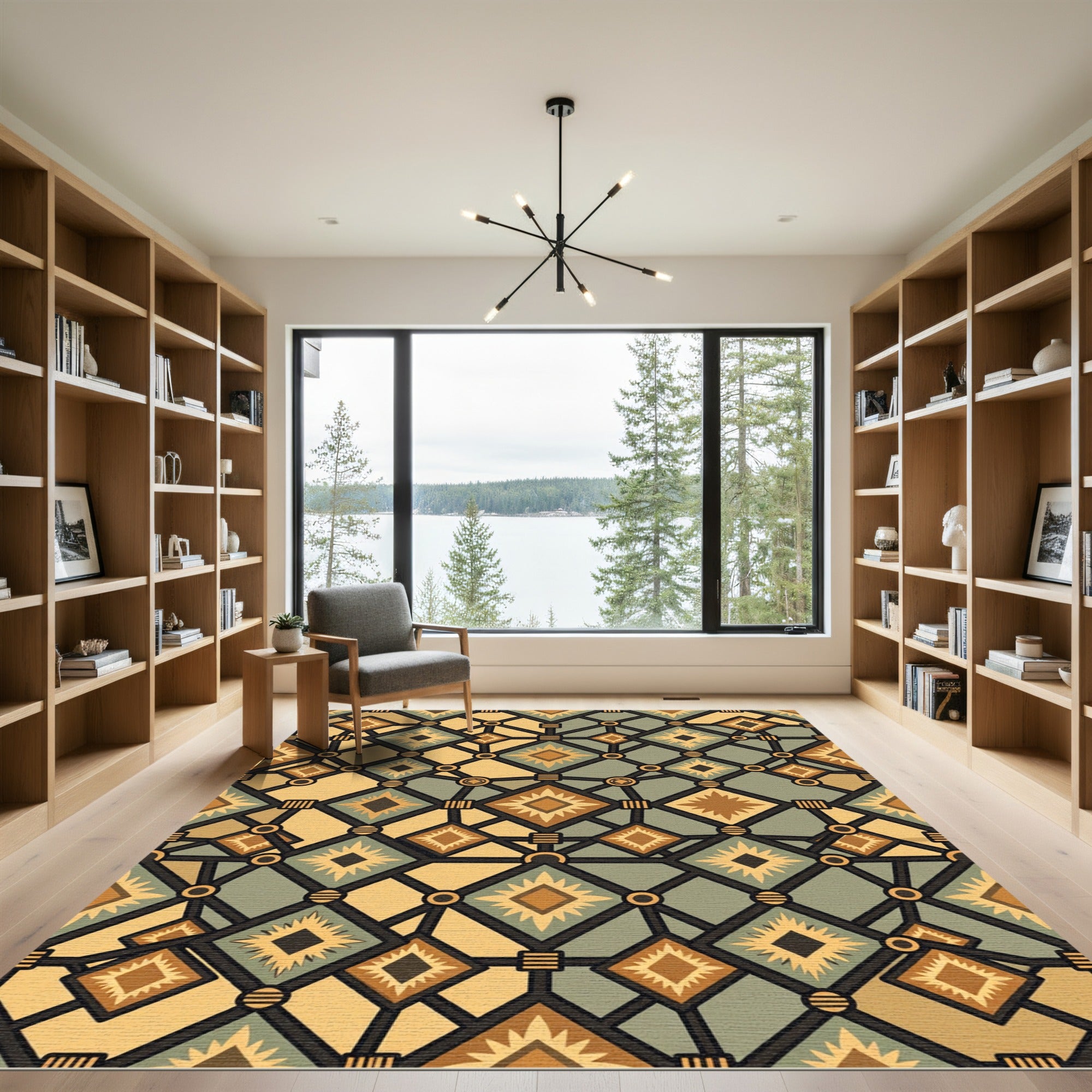 Earthy Geometric Diamond Grid Tile Rug