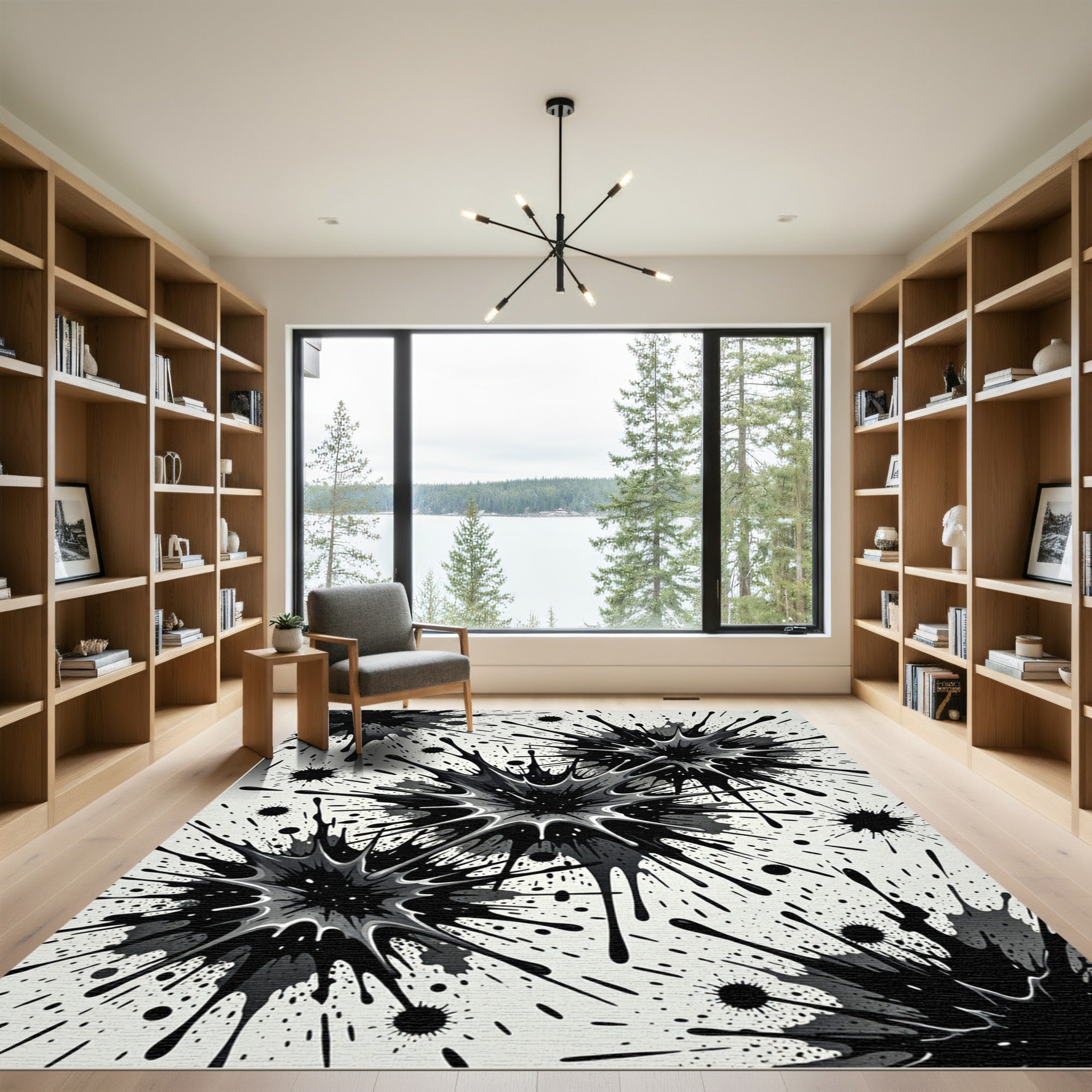 Monochromatic SplatterBurst Abstract Art Rug