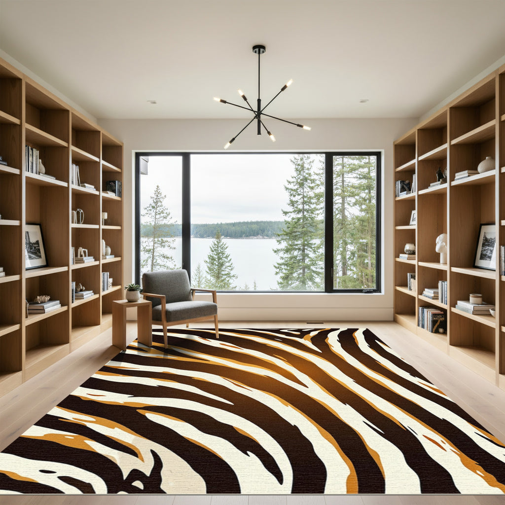 Abstract Golden Zebra Stripe Rug