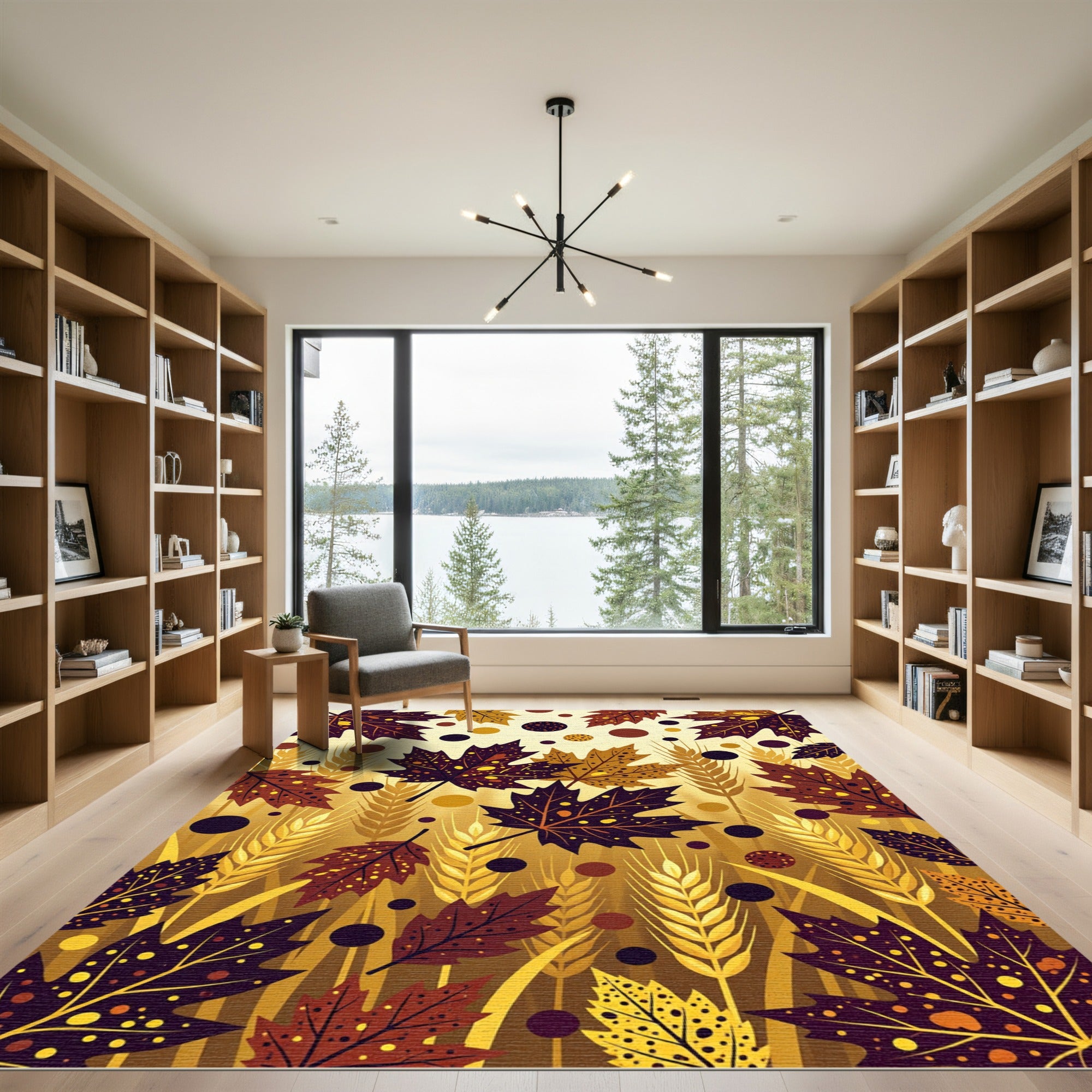 Autumnal Maple Leaves with Golden Wheat Rug