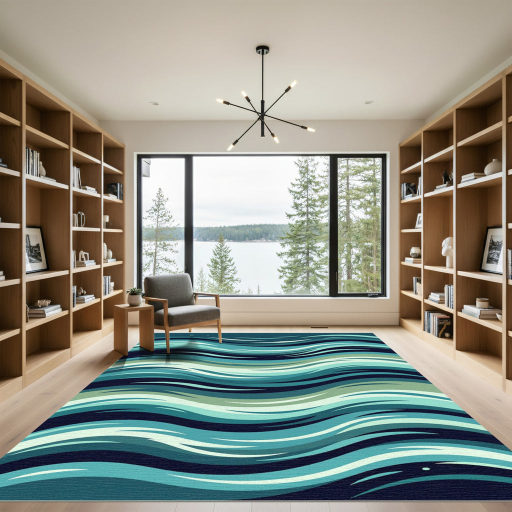 Serene Teal Swirling Ocean Waves Rug