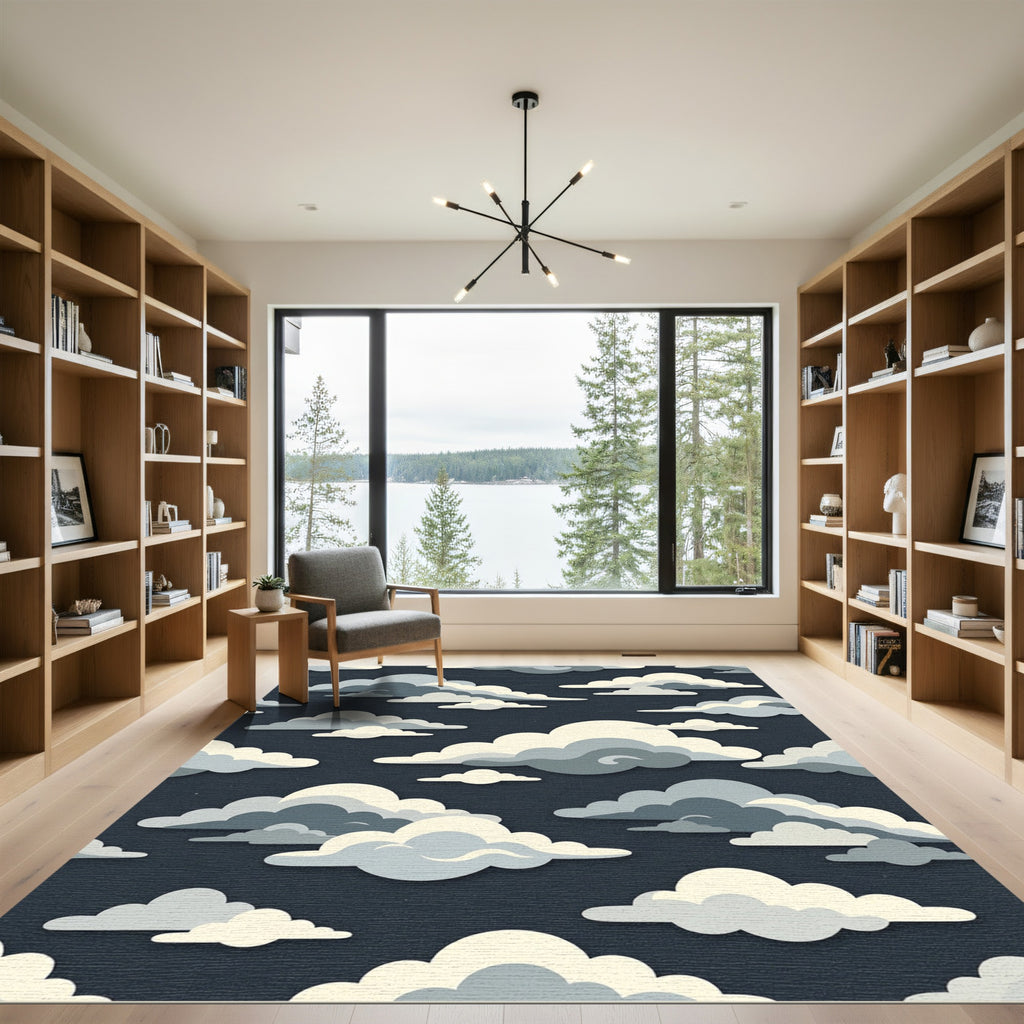 Clouds Navy Sky Celestial Whimsical Rug