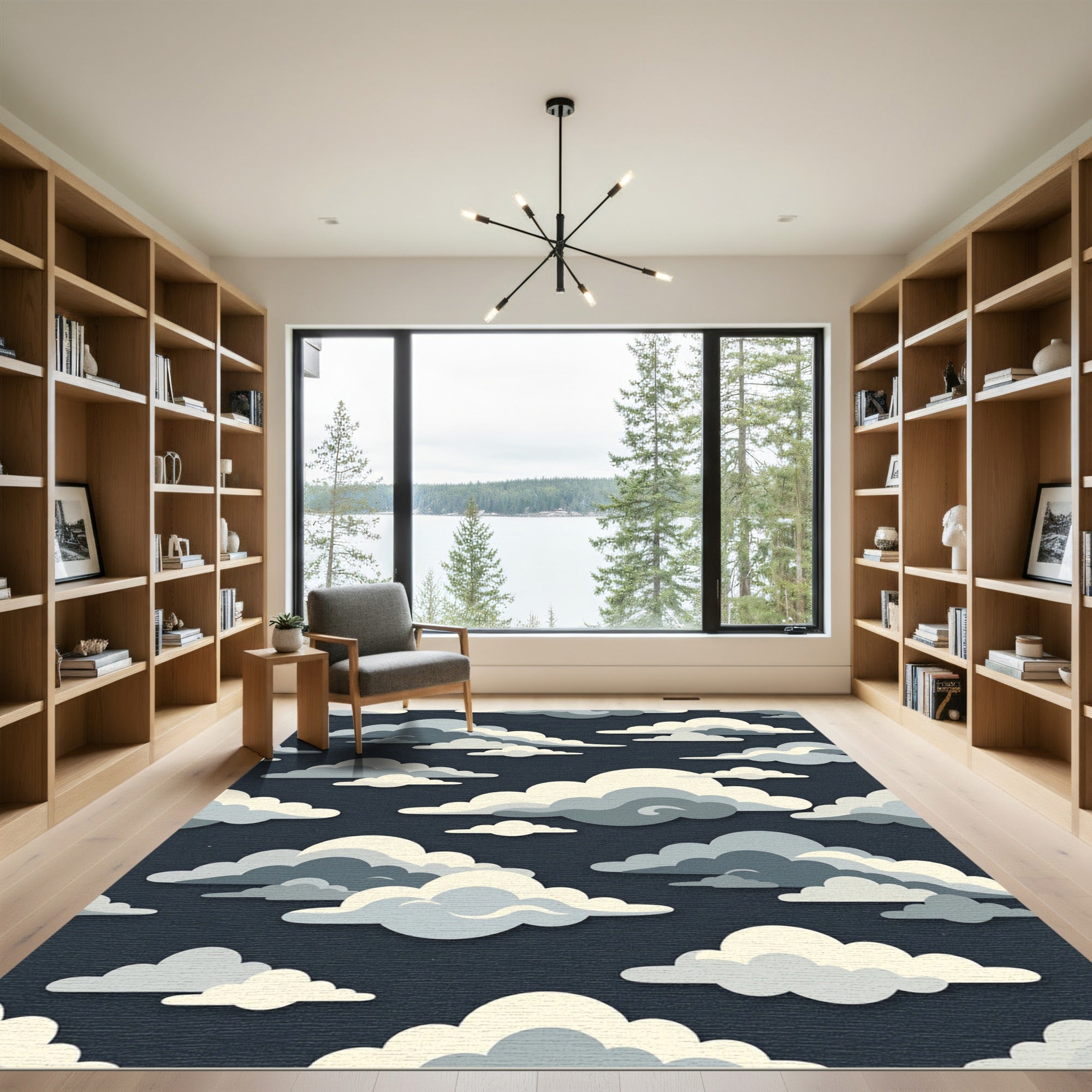 Clouds Navy Sky Celestial Whimsical Rug