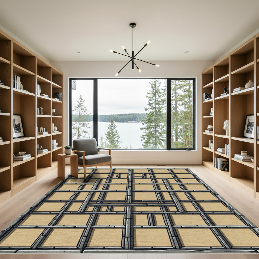 Rustic Stone Grid Abstract Rug