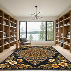 Opulent Gold Floral Baroque Medallion Rug