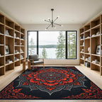 Crimson Botanical Mandalas on Charcoal Round Rug
