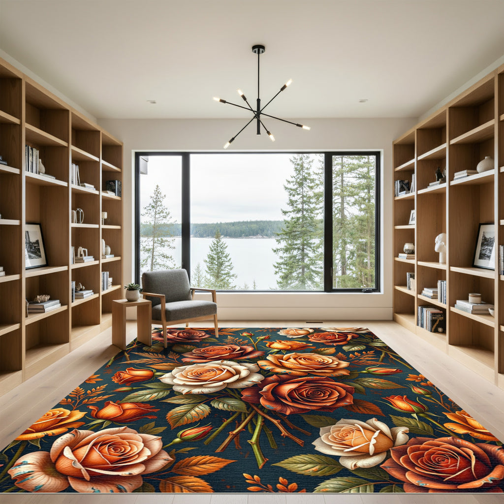 Autumnal Rose Garden Floral Bouquet Rug