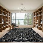 Ornate Black and Gold Acanthus Scroll Rug