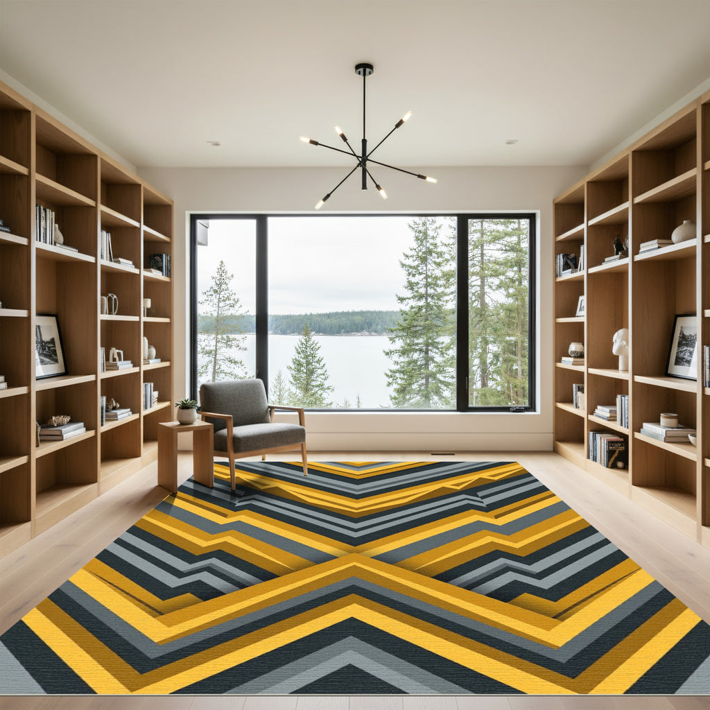 Bold Yellow Gray Chevron Layers Rug