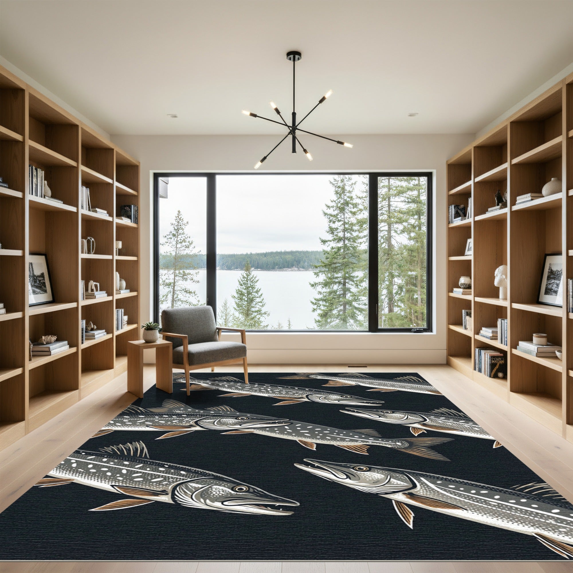 Northern Pike Aquatic Black Fish Illustration Rug