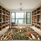 Whimsical Earthy Orange Mushroom Meadow Field Rug