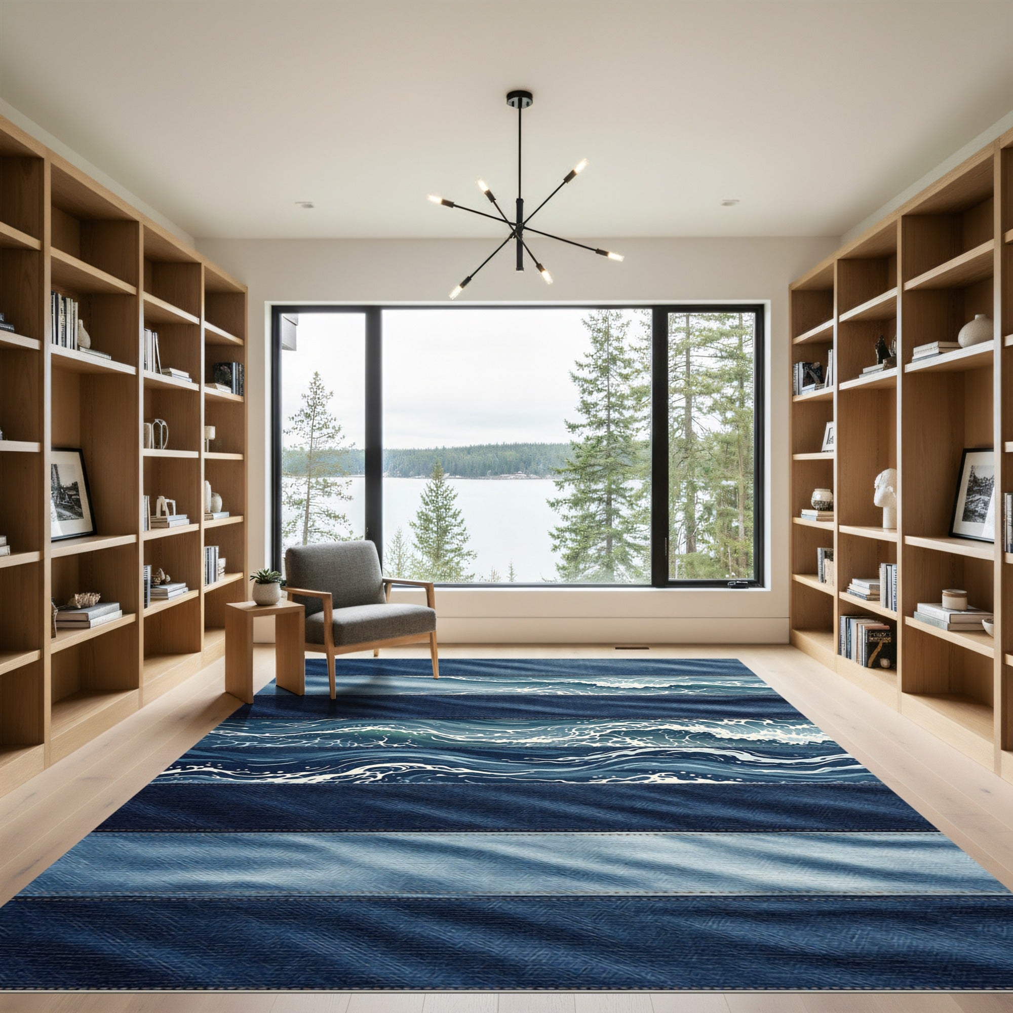 Coastal Indigo Layered Ocean Wave Rug