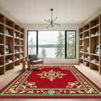 Rich Red Golden Floral Medallion Rug