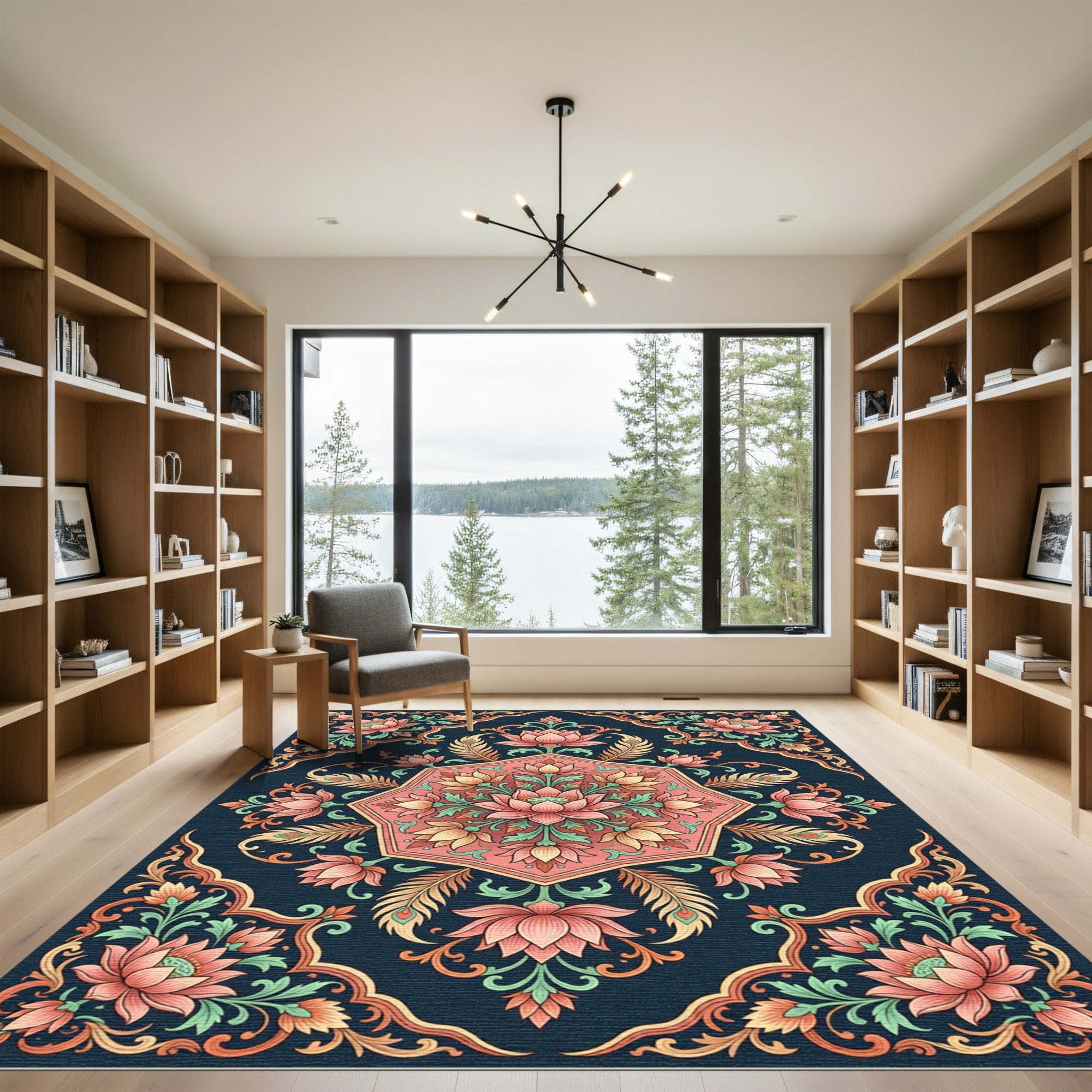 Coral Lotus Floral Medallion Rug