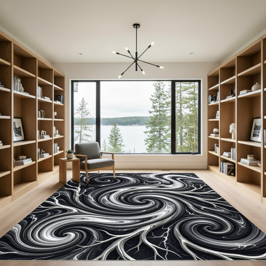 Monochromatic Swirling Smoke Branches Rug