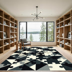 Monochromatic Geometric Jigsaw Puzzle Area Art Rug