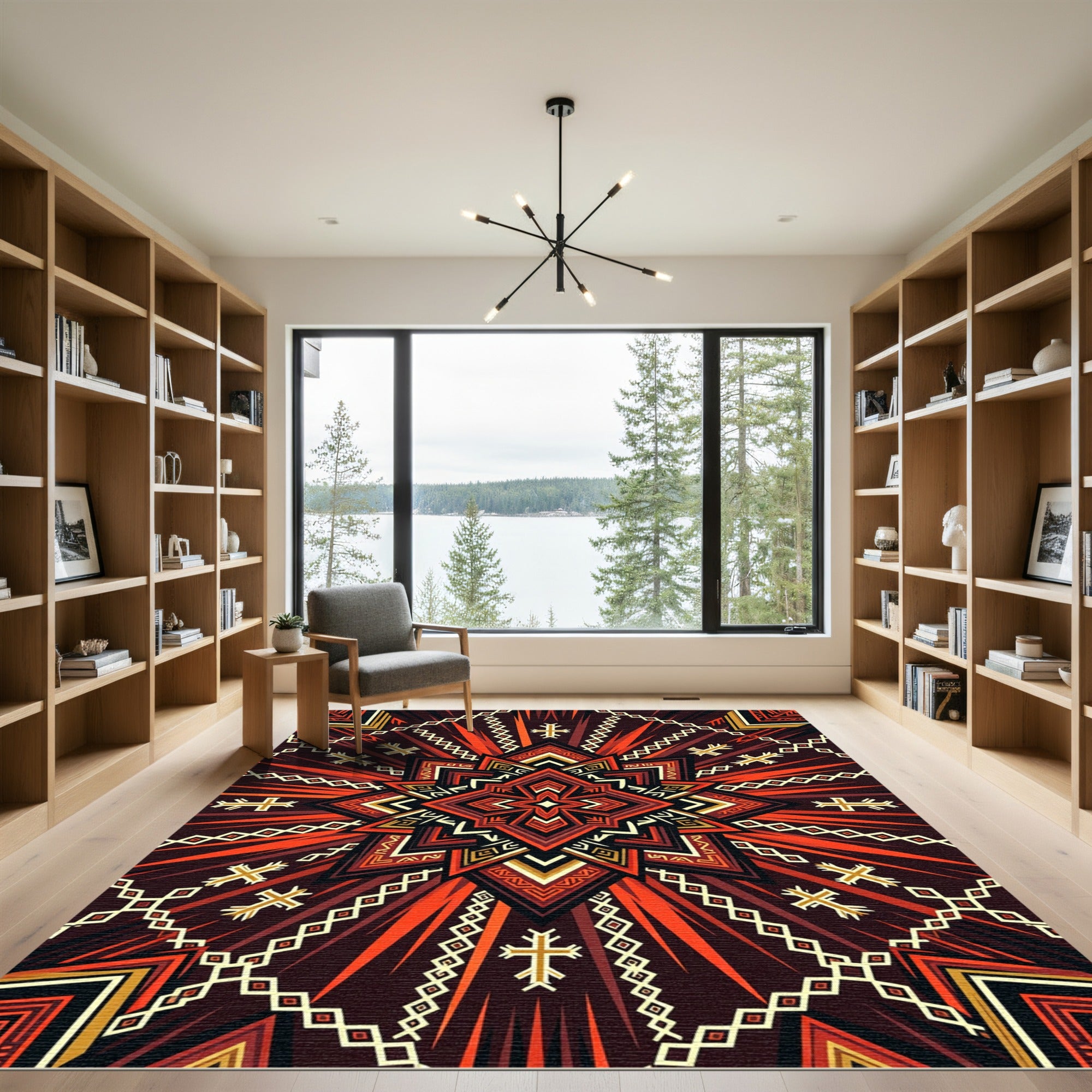 Geometric Crimson Tribal Cross Medallion Rug