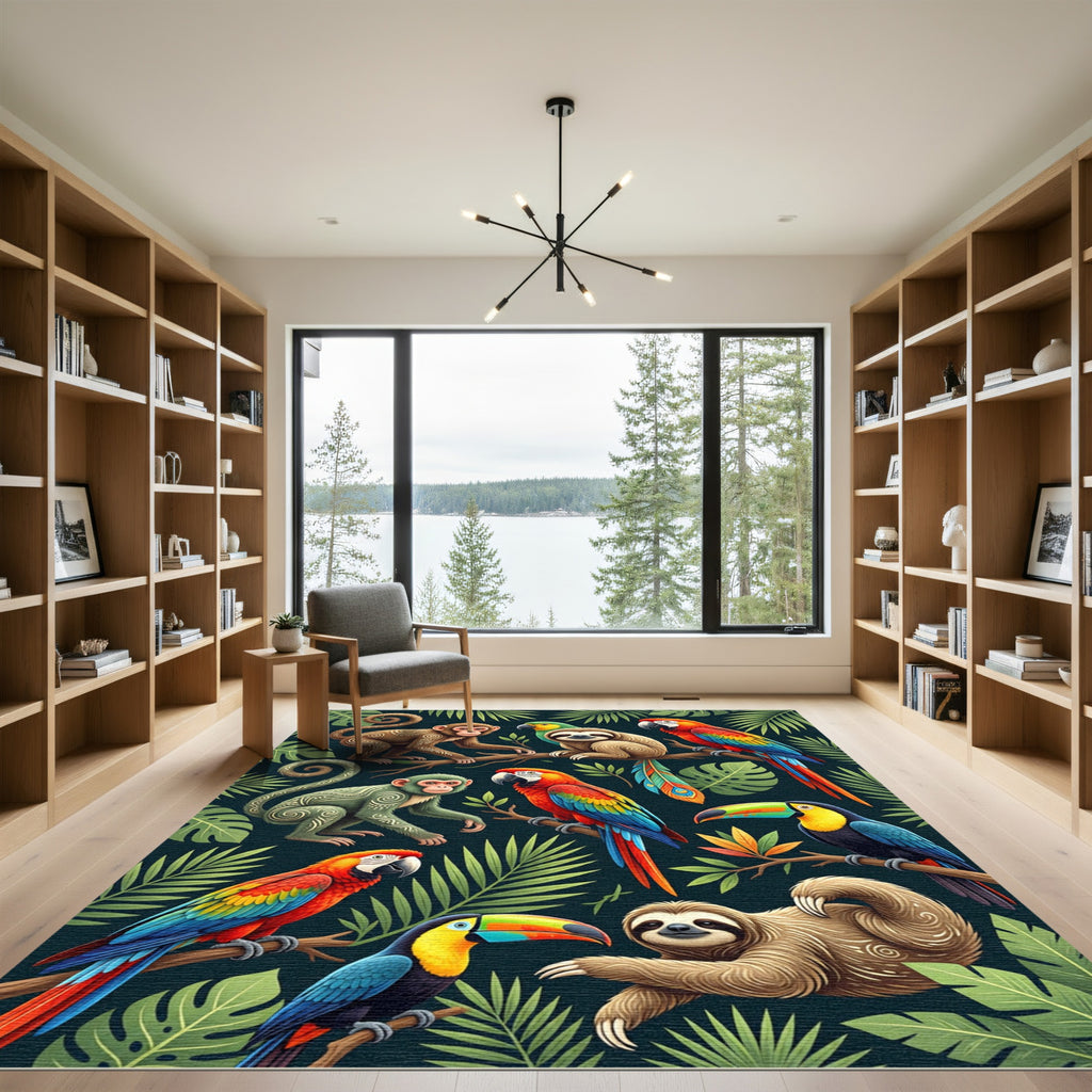 Lush Tropical Jungle Animal Art Rug