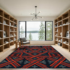 Bold Black Red Geometric Rope Weave Rug