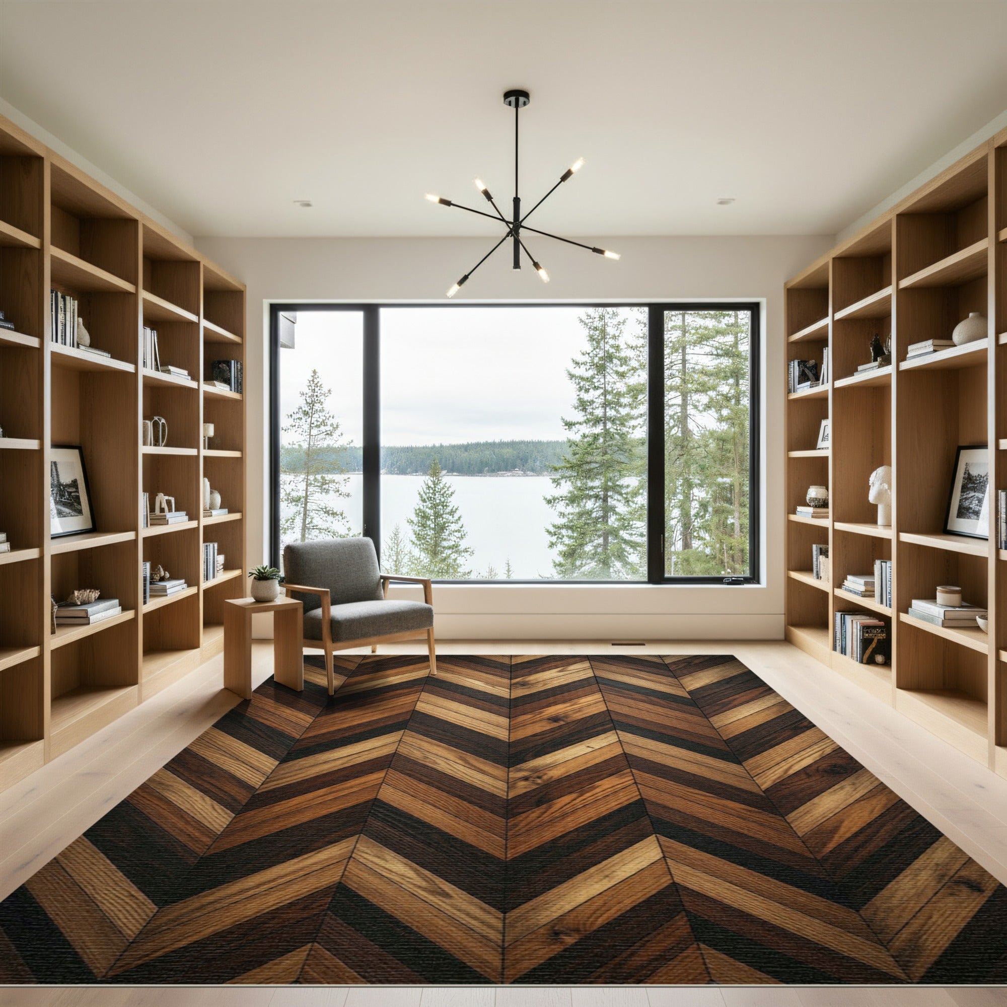 Rich Wood Tones Chevron Pattern Rug