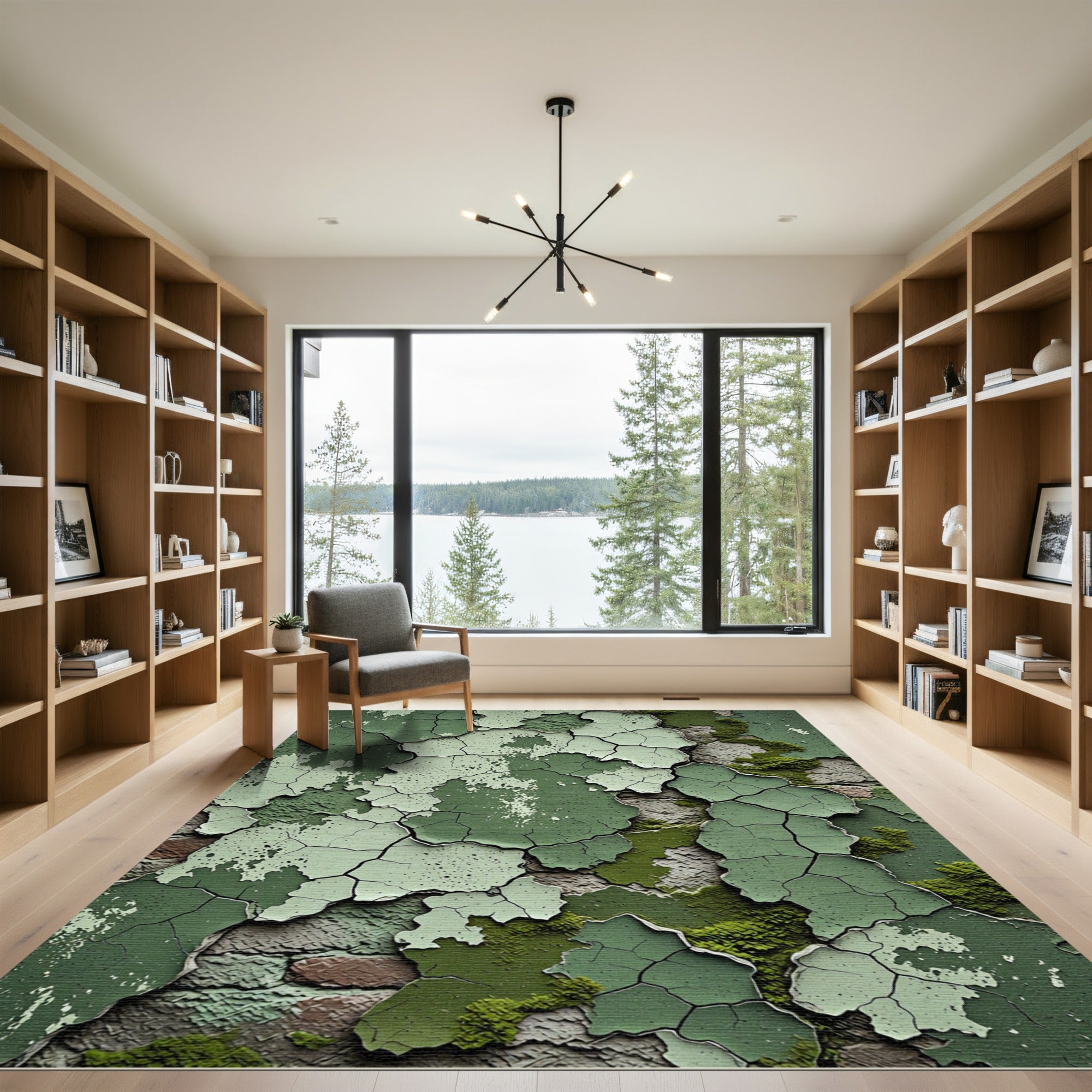 Verdant Cracked Paint Textured Layers Rug
