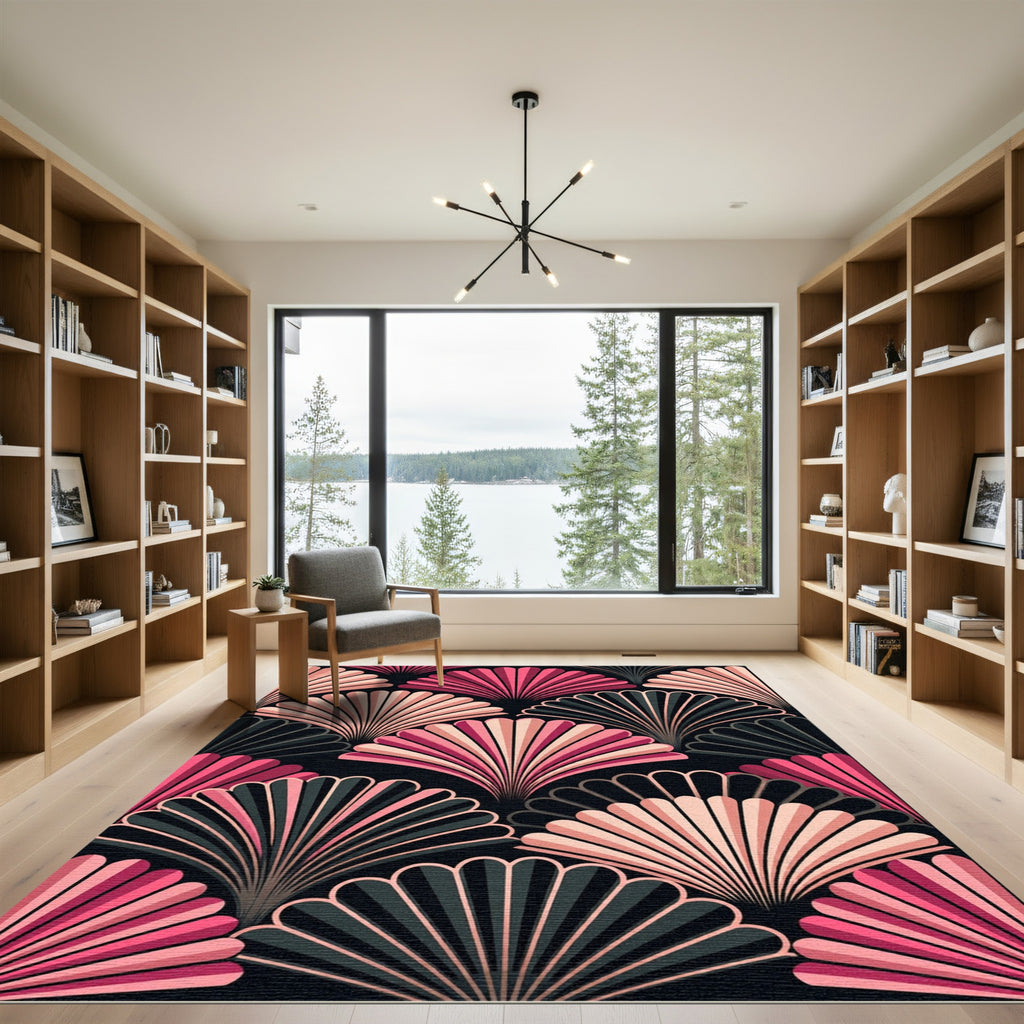 Art Deco Pink Fan Layered Arch Rug