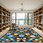 Blue and Cream Tulip Lattice Bows Rug
