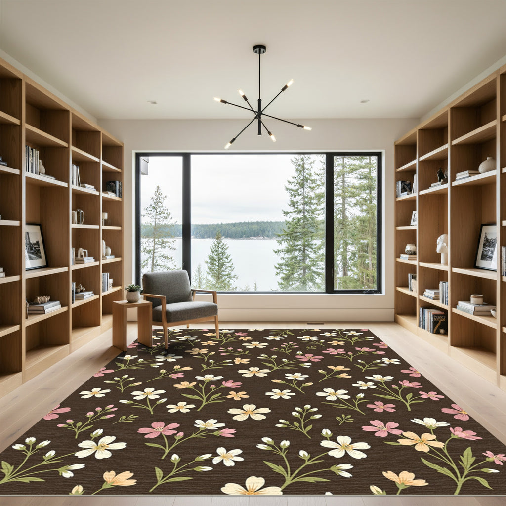Brown Floral Garden Blossom Arrangement Rug