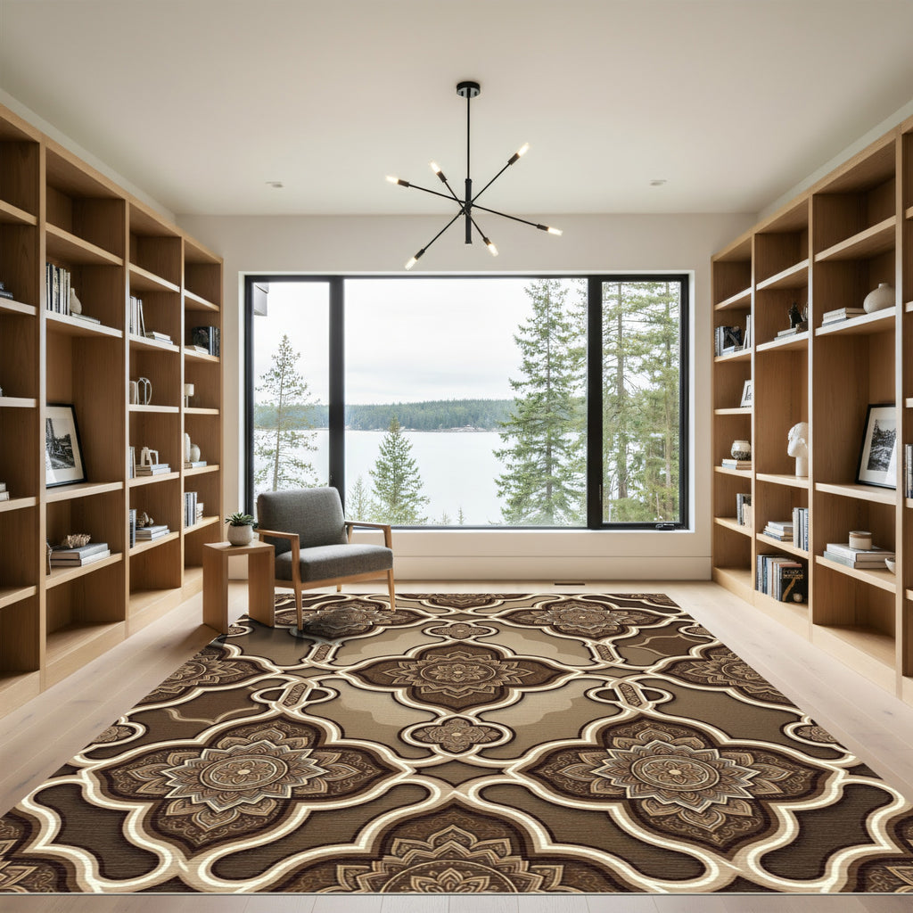 Elegant Bronze Filigree Ornate Damask Rug